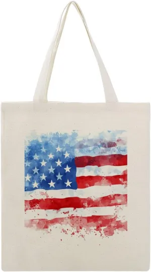 American Flags Canvas Lightweight Tote Bags Casual Handbags Reusable Grocery Shopping Bag 13.4x15.8in