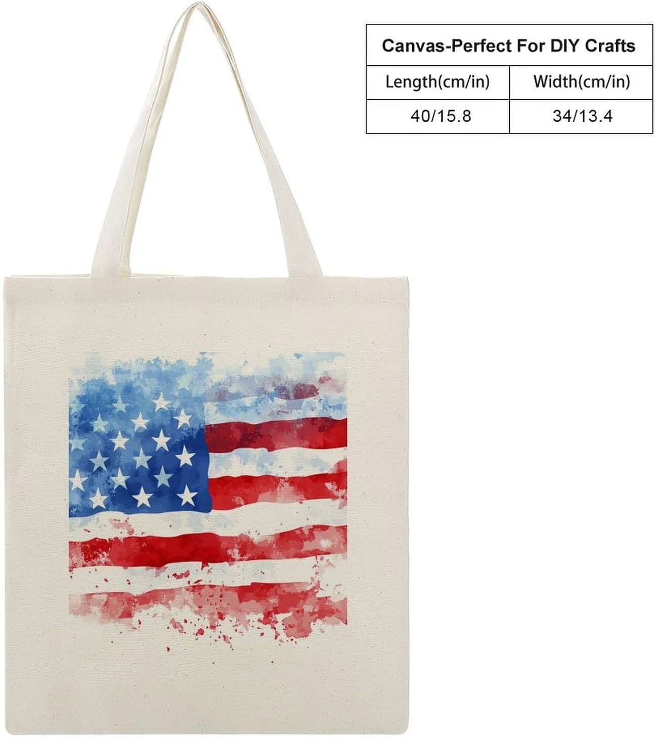 American Flags Canvas Lightweight Tote Bags Casual Handbags Reusable Grocery Shopping Bag 13.4x15.8in