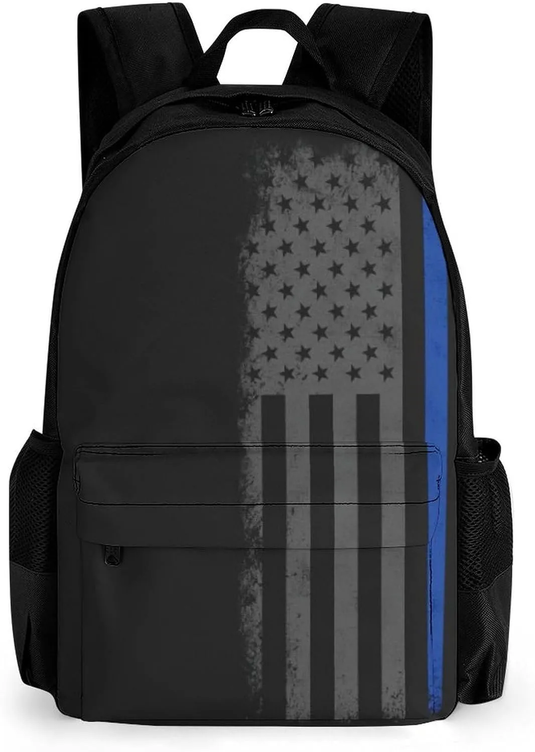 American Thin Blue Line Flag Retro Art Backpack Polyester Anti-Theft Multipurpose Bookbag Large Capacity Laptop Book Bag Rucksack With Side Pockets