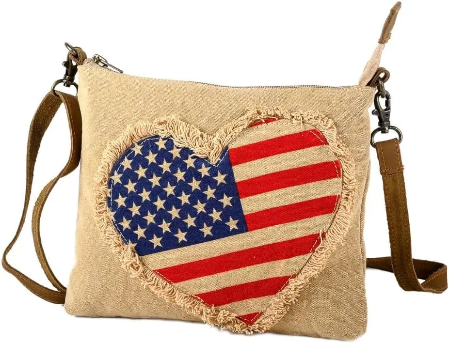 American - Wristlet Wallets for Women and Crossbody Sling Bags for Women, Handbags for Women, 100% Cotton Canvas