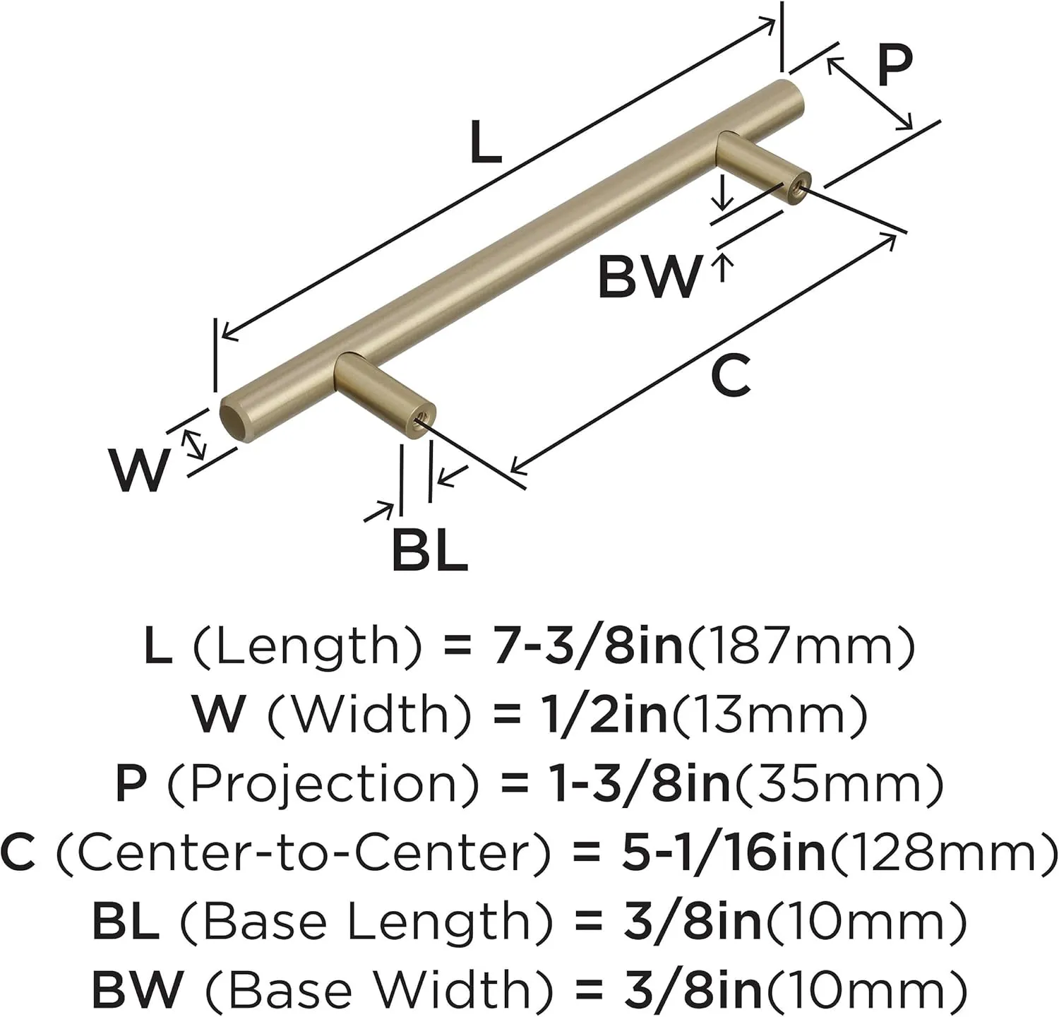 Amerock Bar Pulls 5-1/16 in (128 mm) Center-to-Center Golden Champagne Cabinet Pull - 10 Pack