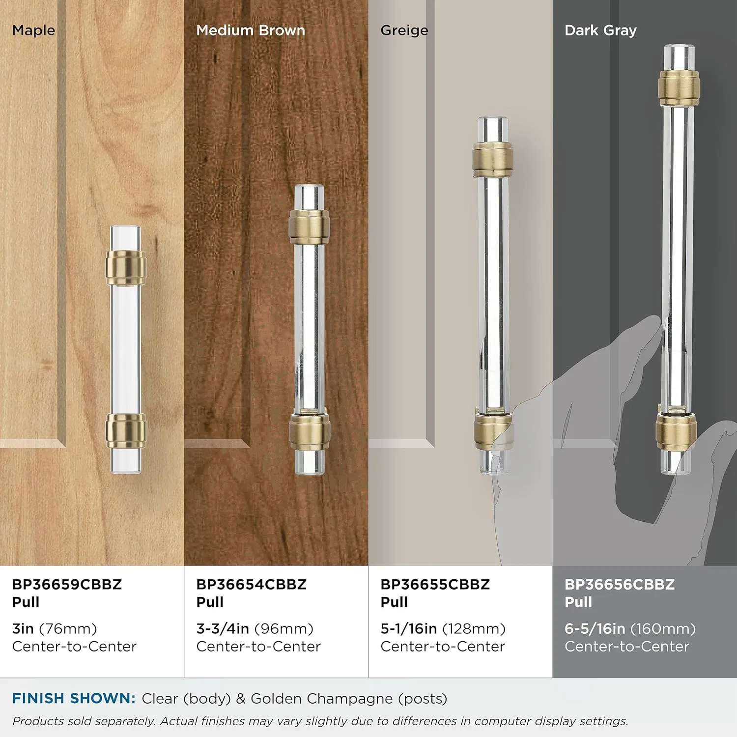 Amerock | Cabinet Pull | Clear/Golden Champagne | 6-5/16 inch (160 mm) Center to Center | Glacio | 1 Pack | Drawer Pull | Drawer Handle | Cabinet Hardware