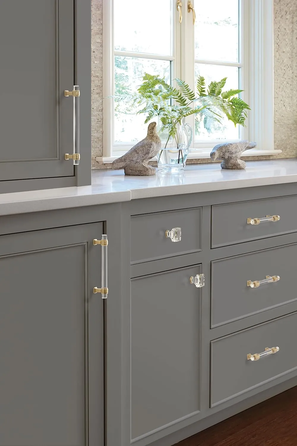 Amerock | Cabinet Pull | Clear/Golden Champagne | 6-5/16 inch (160 mm) Center to Center | Glacio | 1 Pack | Drawer Pull | Drawer Handle | Cabinet Hardware