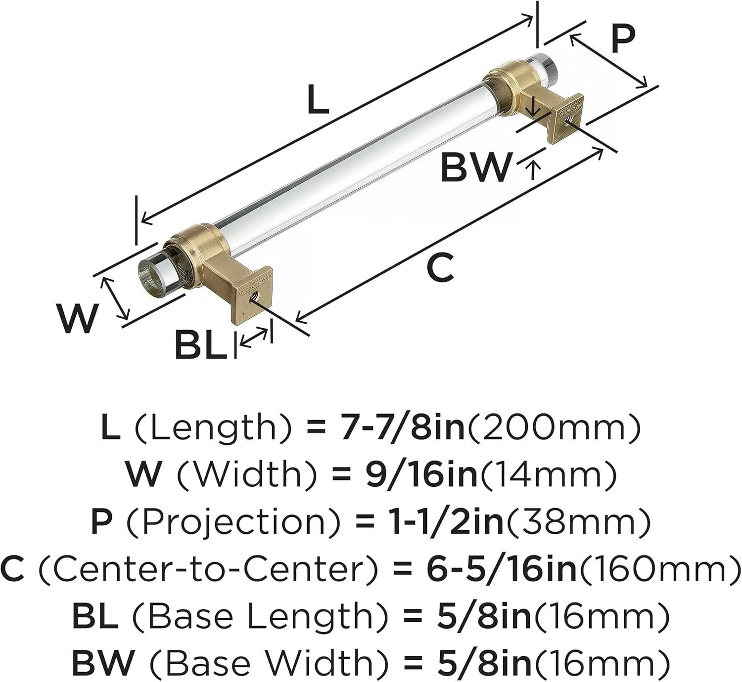 Amerock | Cabinet Pull | Clear/Golden Champagne | 6-5/16 inch (160 mm) Center to Center | Glacio | 1 Pack | Drawer Pull | Drawer Handle | Cabinet Hardware