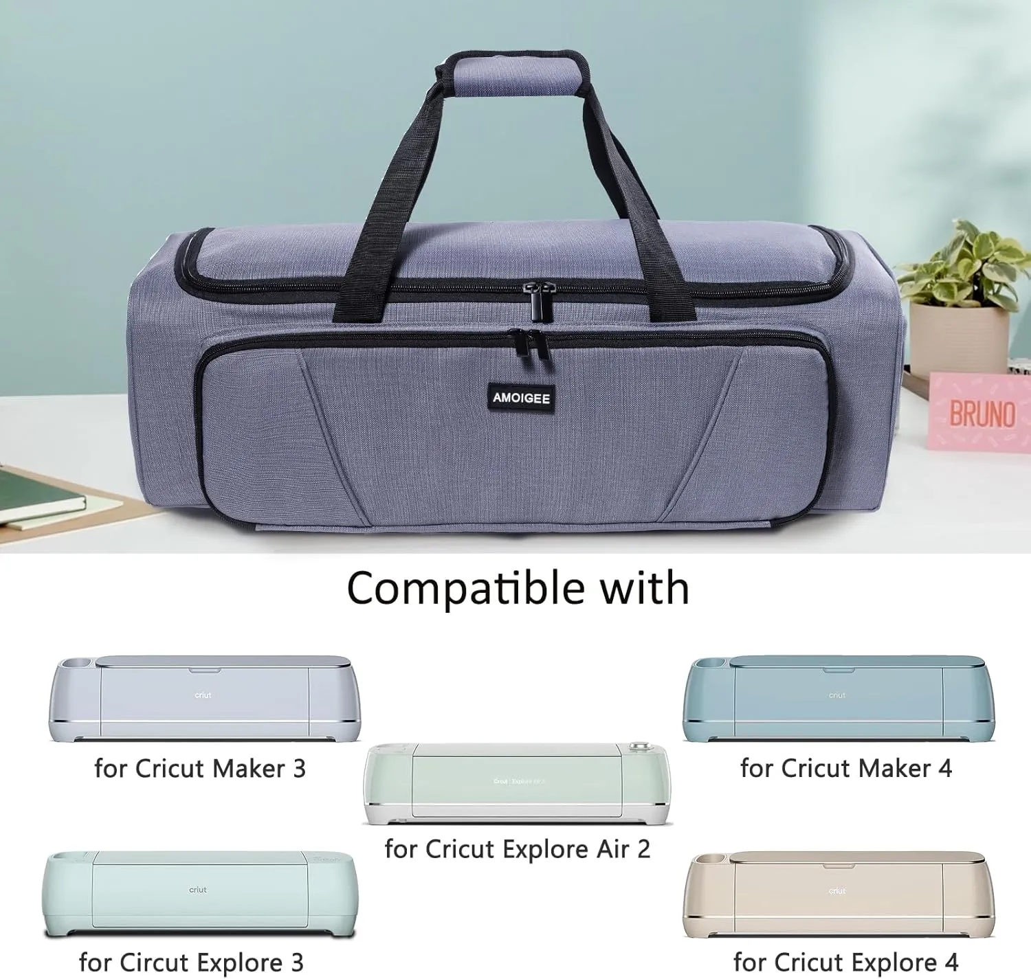 AMOIGEE Carrying Case for Cricut Maker 3, Maker 4, Explore Air 2, Explore 3, Explore 4, Double-Layer Carry Bag with Dust Cover, Storage Organizer for Cricut Accessories and Tools.