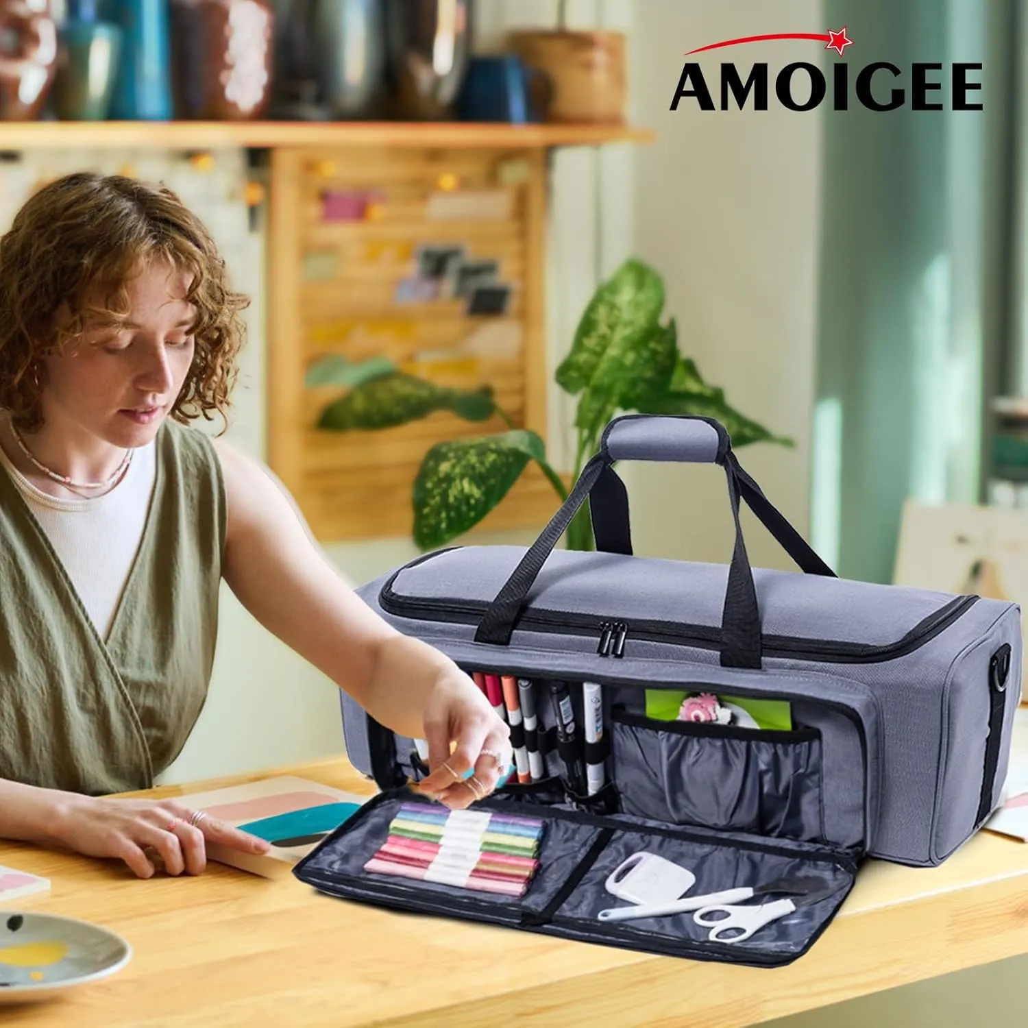 AMOIGEE Carrying Case for Cricut Maker 3, Maker 4, Explore Air 2, Explore 3, Explore 4, Double-Layer Carry Bag with Dust Cover, Storage Organizer for Cricut Accessories and Tools.