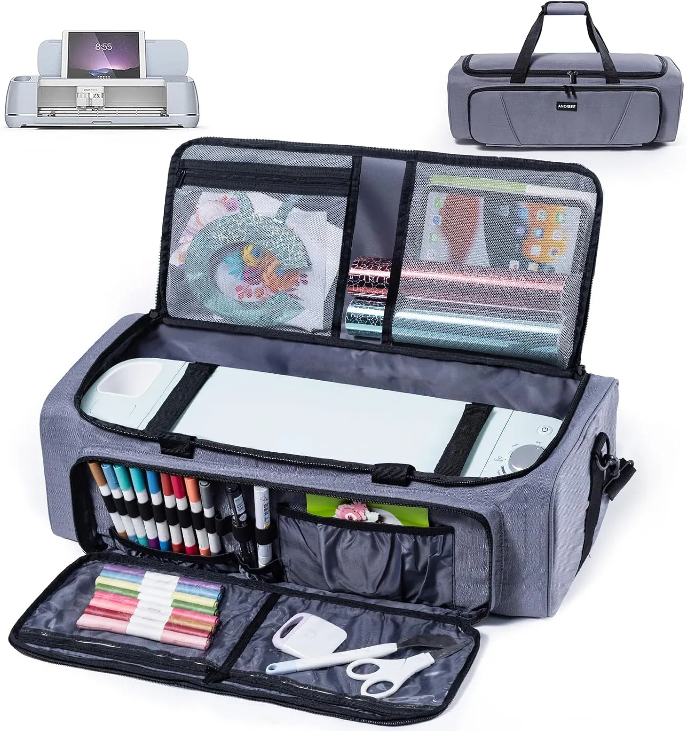 AMOIGEE Carrying Case for Cricut Maker 3, Maker 4, Explore Air 2, Explore 3, Explore 4, Double-Layer Carry Bag with Dust Cover, Storage Organizer for Cricut Accessories and Tools.