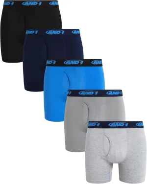 AND1 Mens Boxer Briefs - 5 Pack Stretch Performance Mens Underwear Boxers with Functional Fly Pouch (Sizes: S-3XL)