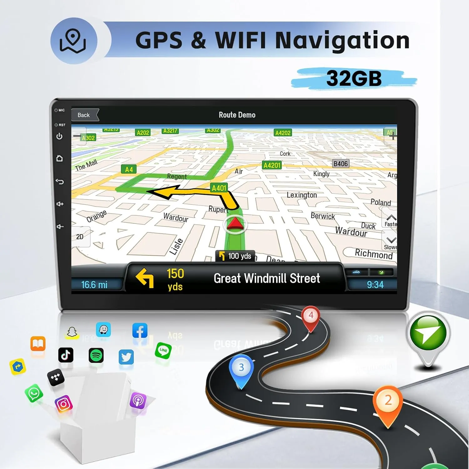 Android 13 Double Din Car Stereo GPS Navi 10 Inch Car Radio Touch Screen Android Head Unit Support Backup Camera SWC Bluetooth FM WiFi Mirror Link