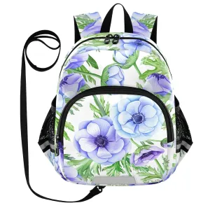 Anemone Flower Foliage White Toddler Harness Backpack for Boys Girls 3-6 Years Kids Backpack with Anti Lost Safety Leash Baby Travel Bag for Walking Travel Preschool