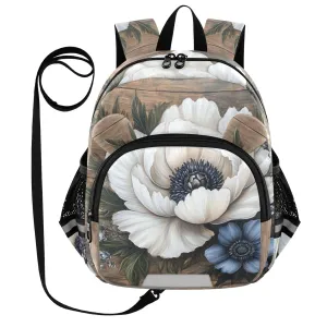 Anemone Flower Wood Brown Toddler Harness Backpack for Boys Girls 3-6 Years Kids Backpack with Anti Lost Safety Leash Baby Travel Bag for Preschool Travel Walking
