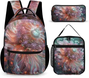Anemone in The Ocean 3 Pcs Backpack Set Travel Bag Laptop Backpack with Lunch Bag Pencil Bag Casual Daypack