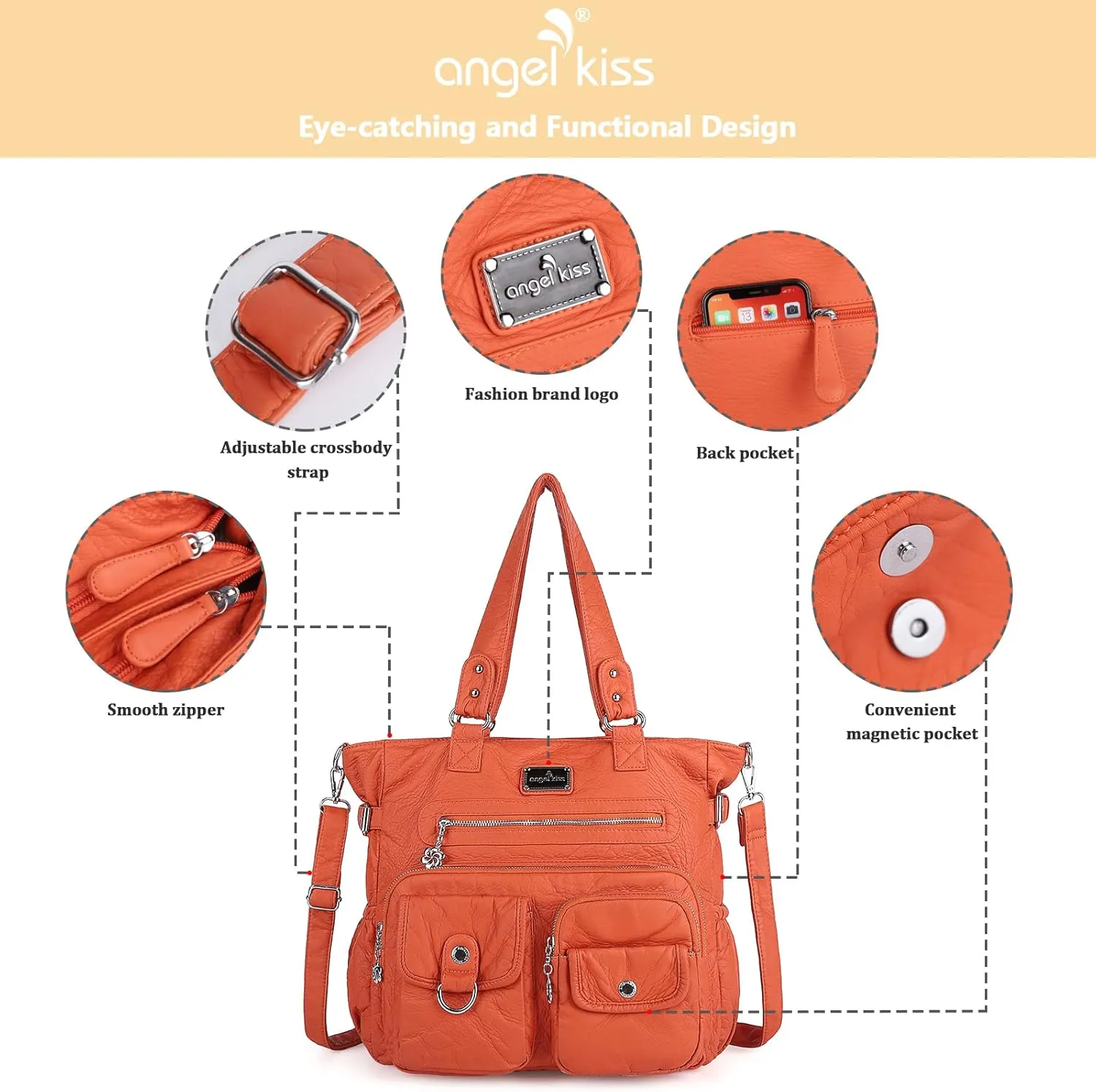 Angelkiss Purses Handbags for Women PU Tote Satchel Bags for Women Pockets Shoulder Bags…