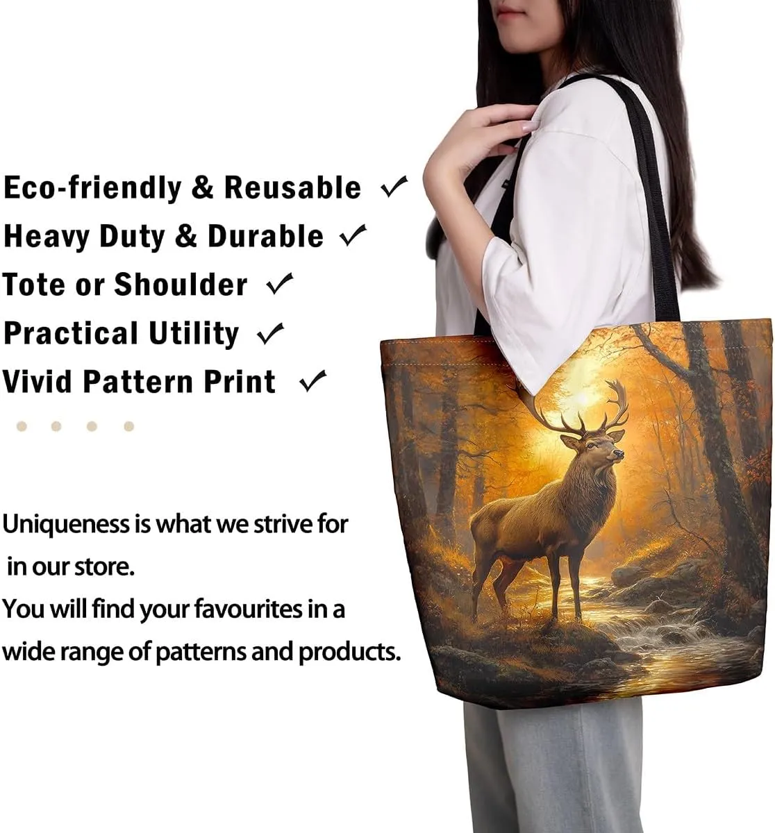 Animal Hunt Canvas Tote Bag,Nature Landsacpe Shoulder Handbags,Large Capacity Travel Bag,Shopping Gym Bag