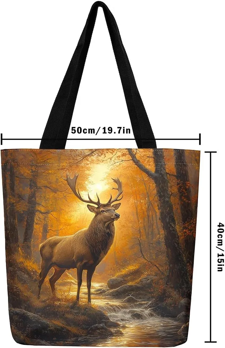 Animal Hunt Canvas Tote Bag,Nature Landsacpe Shoulder Handbags,Large Capacity Travel Bag,Shopping Gym Bag