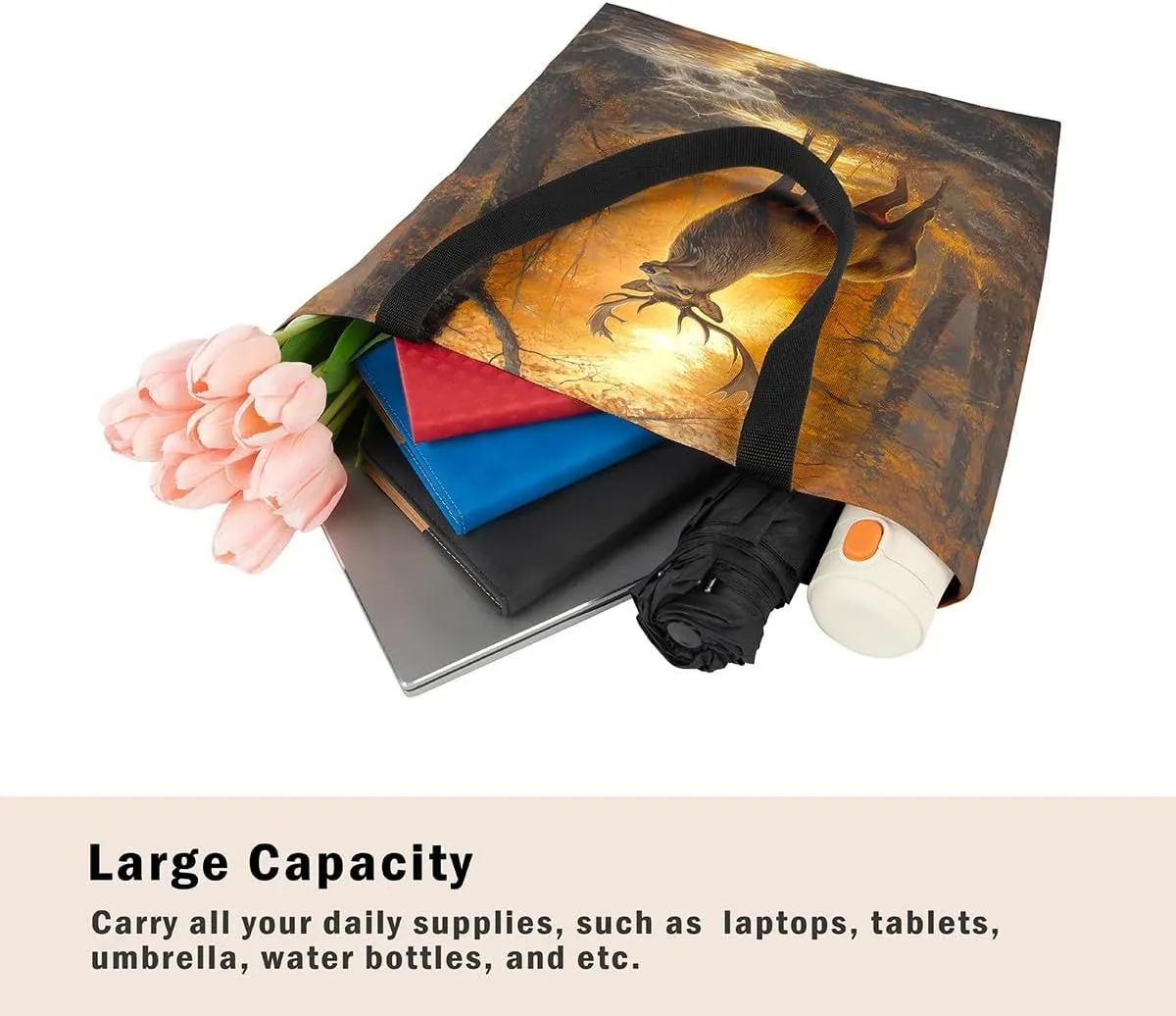 Animal Hunt Canvas Tote Bag,Nature Landsacpe Shoulder Handbags,Large Capacity Travel Bag,Shopping Gym Bag