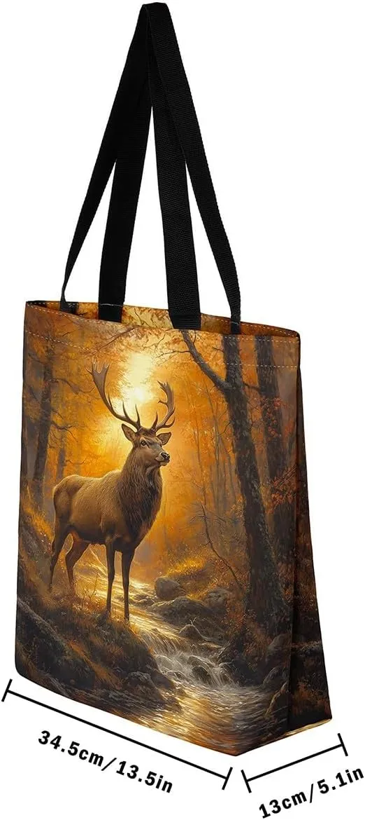 Animal Hunt Canvas Tote Bag,Nature Landsacpe Shoulder Handbags,Large Capacity Travel Bag,Shopping Gym Bag