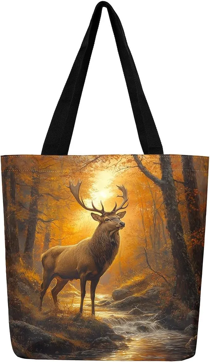 Animal Hunt Canvas Tote Bag,Nature Landsacpe Shoulder Handbags,Large Capacity Travel Bag,Shopping Gym Bag