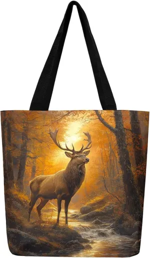 Animal Hunt Canvas Tote Bag,Nature Landsacpe Shoulder Handbags,Large Capacity Travel Bag,Shopping Gym Bag
