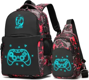 Anime Luminous School Backpack with USB Charging Port, Anti Theft Lock, Sling Bag & Pencil Case for Teen Boys and Girls, Lightweight Laptop Backpack College Bookbag