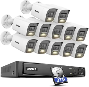 ANNKE 16CH 4K PoE Security Camera System with AI Human Vehicle Detection, 12MP H.265  NVR and 12X 4K UHD Outdoor IP Bullet Cameras, Built-in Mic, Color Night Vision, IP67, 3TB HDD Included-H800