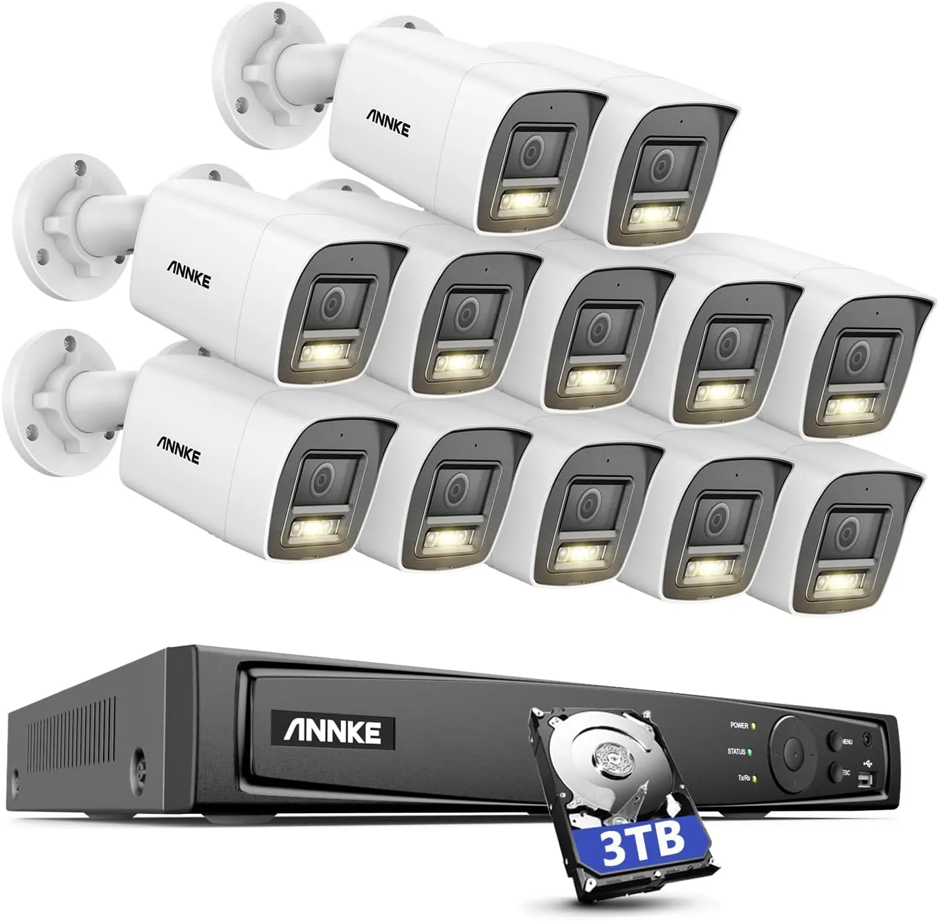 ANNKE 16CH 4K PoE Security Camera System with AI Human Vehicle Detection, 12MP H.265  NVR and 12X 4K UHD Outdoor IP Bullet Cameras, Built-in Mic, Color Night Vision, IP67, 3TB HDD Included-H800