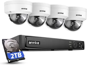 ANNKE 4K PoE Security Camera System with Audio, 12MP H.265  NVR with 2TB HDD, 4x8MP Ultra HD IP Dome Cam, AI Smart Detection, 100ft Night Vision, IP67 Waterproof&IK08 VandalProof, Remote Access