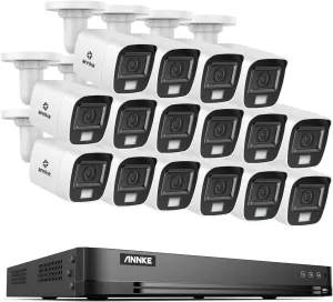 ANNKE 4K Security Camera System, 16CH Security DVR Recorder with AI Human & Vehicle Detection and (16) 8MP Outdoor Bullet IP67 Cameras, Smart Color Night Vision, Compatible with Alexa, NO Hard Drive