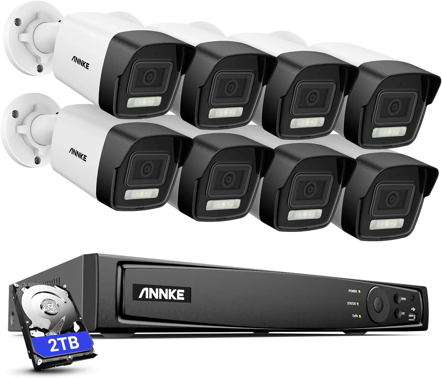 ANNKE PoE Security Camera System, 16CH 12MP NVR, 8X 4K Wired Bullet IP Cameras with Smart Dual Light Color Night Vision, Built-in Mic, AI Human/Vehicle Detection, 2TB HDD Included, Work with Alexa
