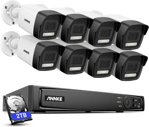 ANNKE PoE Security Camera System, 16CH 12MP NVR, 8X 4K Wired Bullet IP Cameras with Smart Dual Light Color Night Vision, Built-in Mic, AI Human/Vehicle Detection, 2TB HDD Included, Work with Alexa