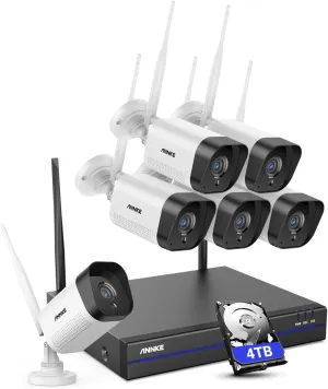 ANNKE Security Camera System, 6pcs Wireless 5MP IP Cameras with 10CH 5MP NVR for Home Security Outdoors, Motion Detection, Two-Way Audio, 100ft Night Vision, Compatible with Alexa, 4TB Hard Drive