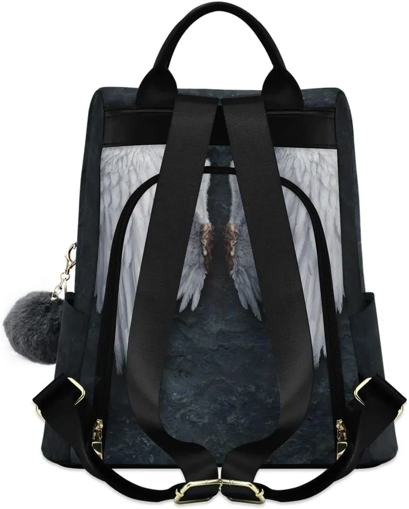Anti Theft Backpack Angel Wings Feather Women Large Fashion Travel Shoulder Bag Purse Rucksack Lightweight