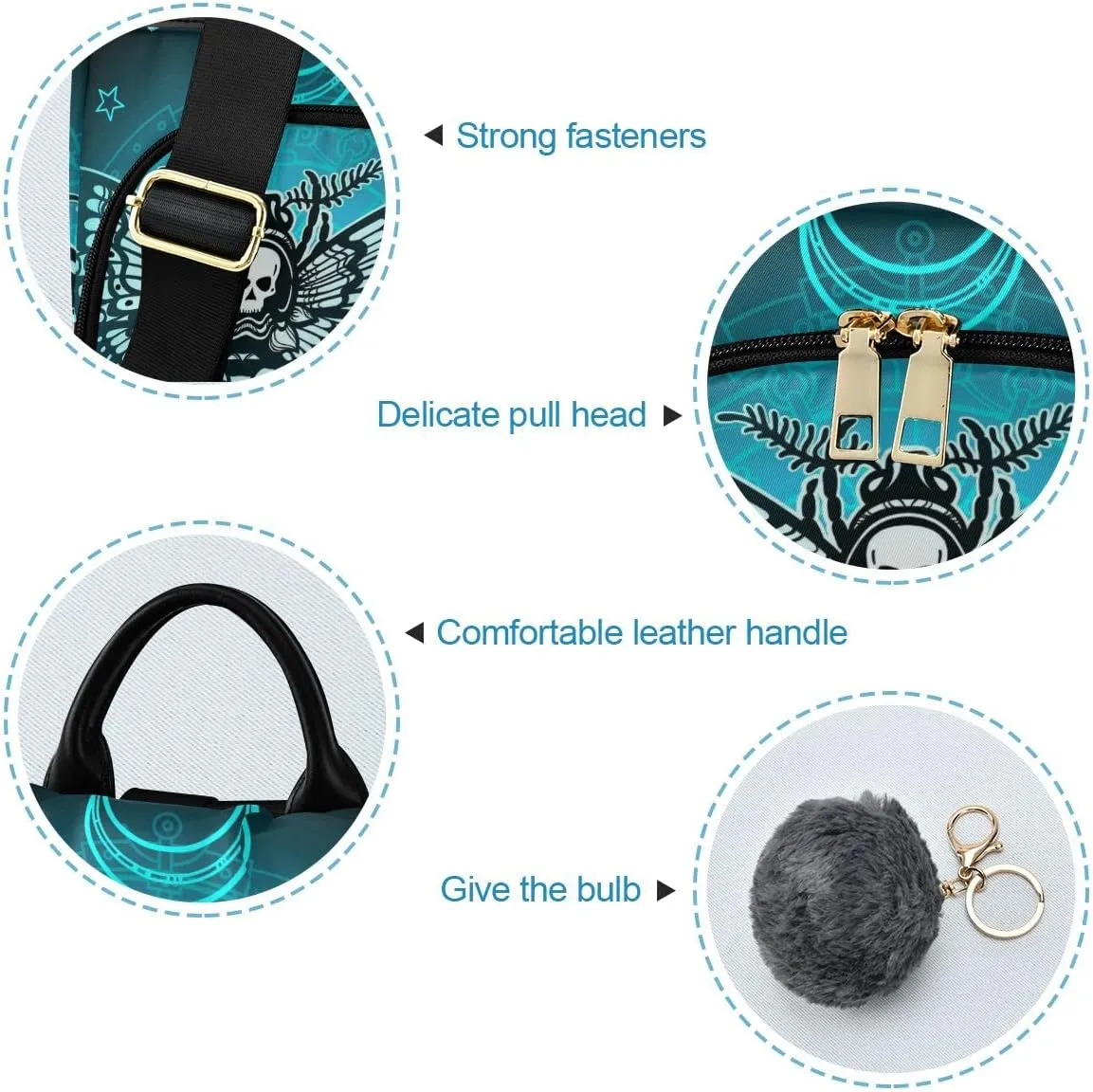 Anti Theft Backpack Butterfly Skull Blue Boho Mandala Women Large Fashion Travel Shoulder Bag Purse Rucksack Lightweight
