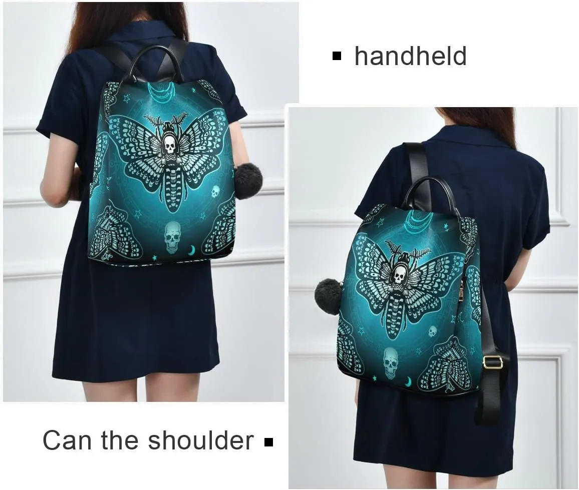 Anti Theft Backpack Butterfly Skull Blue Boho Mandala Women Large Fashion Travel Shoulder Bag Purse Rucksack Lightweight
