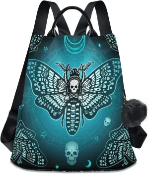 Anti Theft Backpack Butterfly Skull Blue Boho Mandala Women Large Fashion Travel Shoulder Bag Purse Rucksack Lightweight