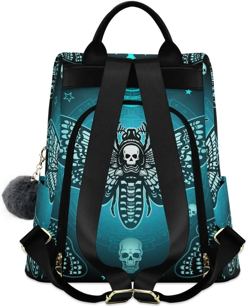 Anti Theft Backpack Butterfly Skull Blue Boho Mandala Women Large Fashion Travel Shoulder Bag Purse Rucksack Lightweight