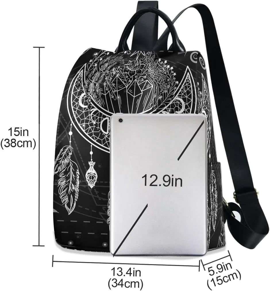 Anti Theft Backpack Dream Catcher Moon Indian Feather Women Large Fashion Travel Shoulder Bag Purse Rucksack Lightweight