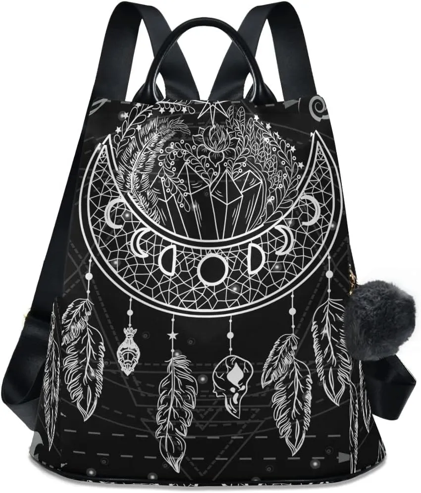 Anti Theft Backpack Dream Catcher Moon Indian Feather Women Large Fashion Travel Shoulder Bag Purse Rucksack Lightweight