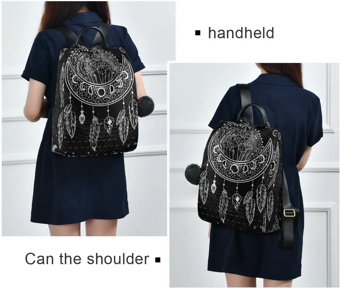Anti Theft Backpack Dream Catcher Moon Indian Feather Women Large Fashion Travel Shoulder Bag Purse Rucksack Lightweight