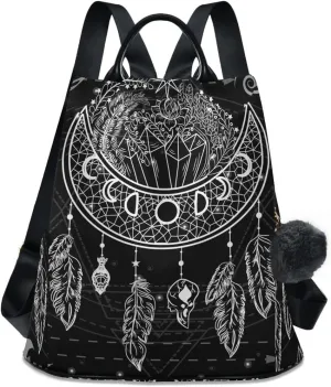 Anti Theft Backpack Dream Catcher Moon Indian Feather Women Large Fashion Travel Shoulder Bag Purse Rucksack Lightweight