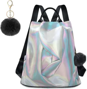 Anti Theft Backpack Liquid Wave Stylish Organza Print Women Large Fashion Travel Shoulder Bag Purse Rucksack Lightweight