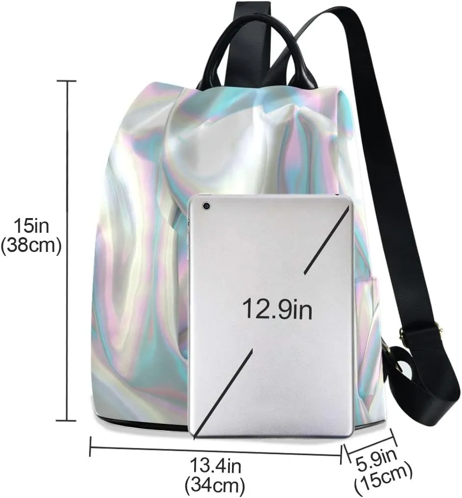 Anti Theft Backpack Liquid Wave Stylish Organza Print Women Large Fashion Travel Shoulder Bag Purse Rucksack Lightweight