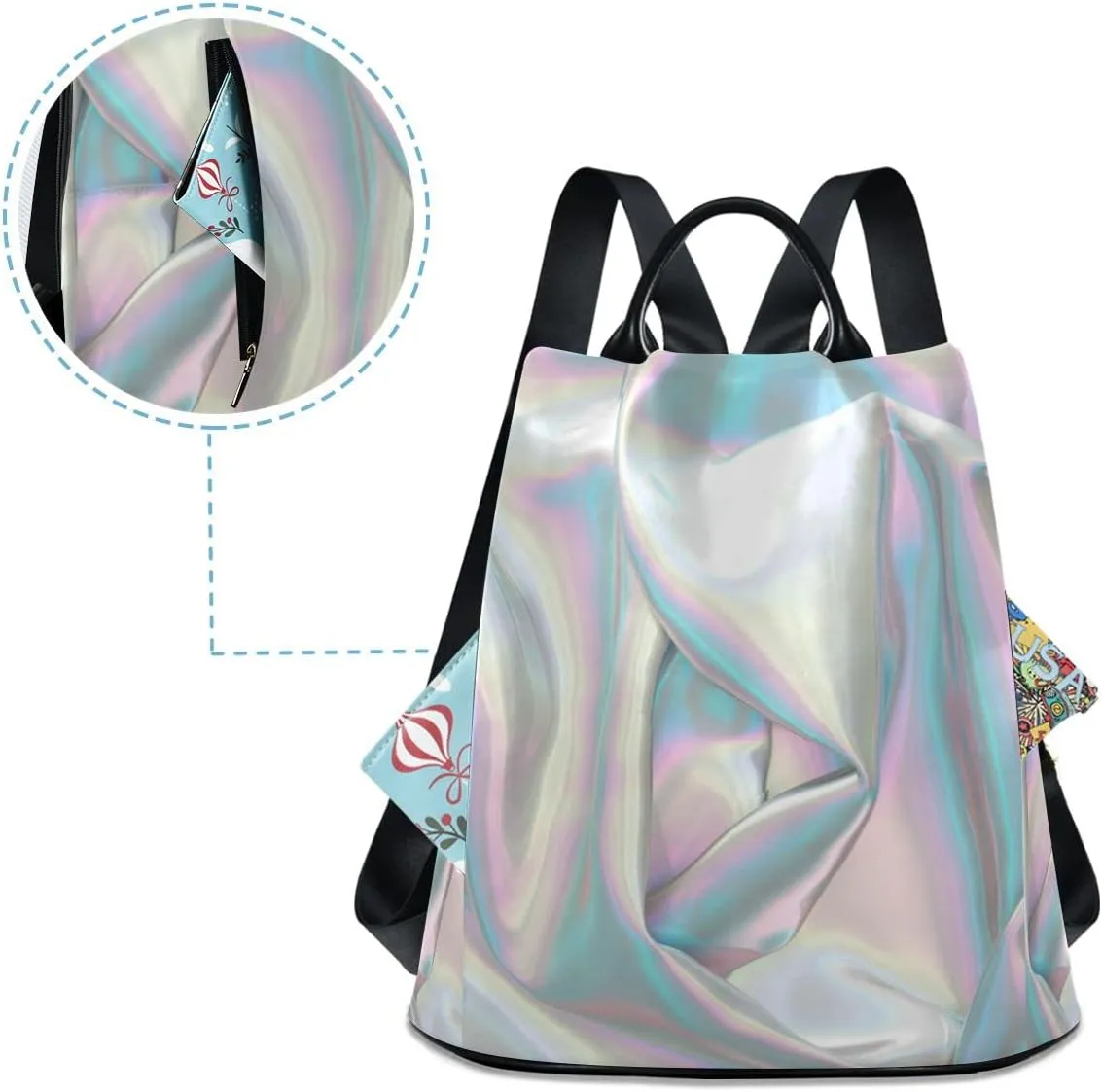 Anti Theft Backpack Liquid Wave Stylish Organza Print Women Large Fashion Travel Shoulder Bag Purse Rucksack Lightweight