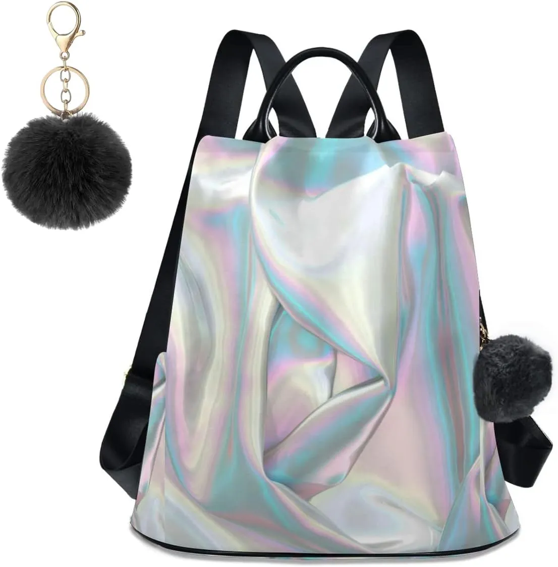 Anti Theft Backpack Liquid Wave Stylish Organza Print Women Large Fashion Travel Shoulder Bag Purse Rucksack Lightweight