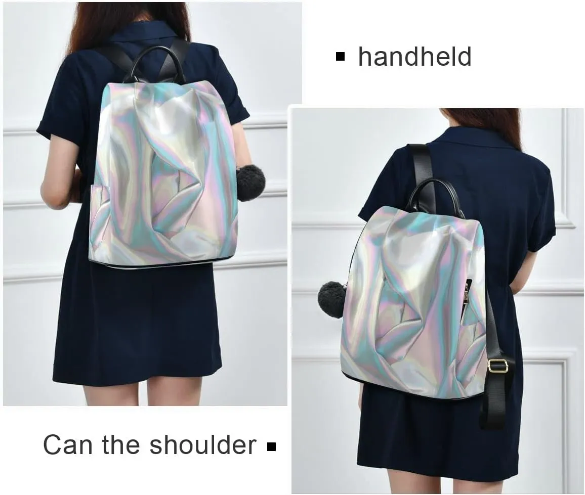 Anti Theft Backpack Liquid Wave Stylish Organza Print Women Large Fashion Travel Shoulder Bag Purse Rucksack Lightweight