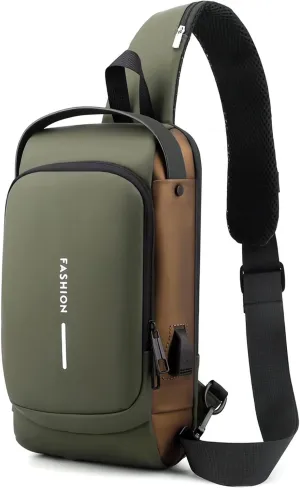 Anti Theft Sling Bag for Men Women, Password Anti-theft Crossbody Bag with USB Charging Port Waterproof Shoulder Bag Crossbody Sling Backpack for Hiking Cycling Running Travel