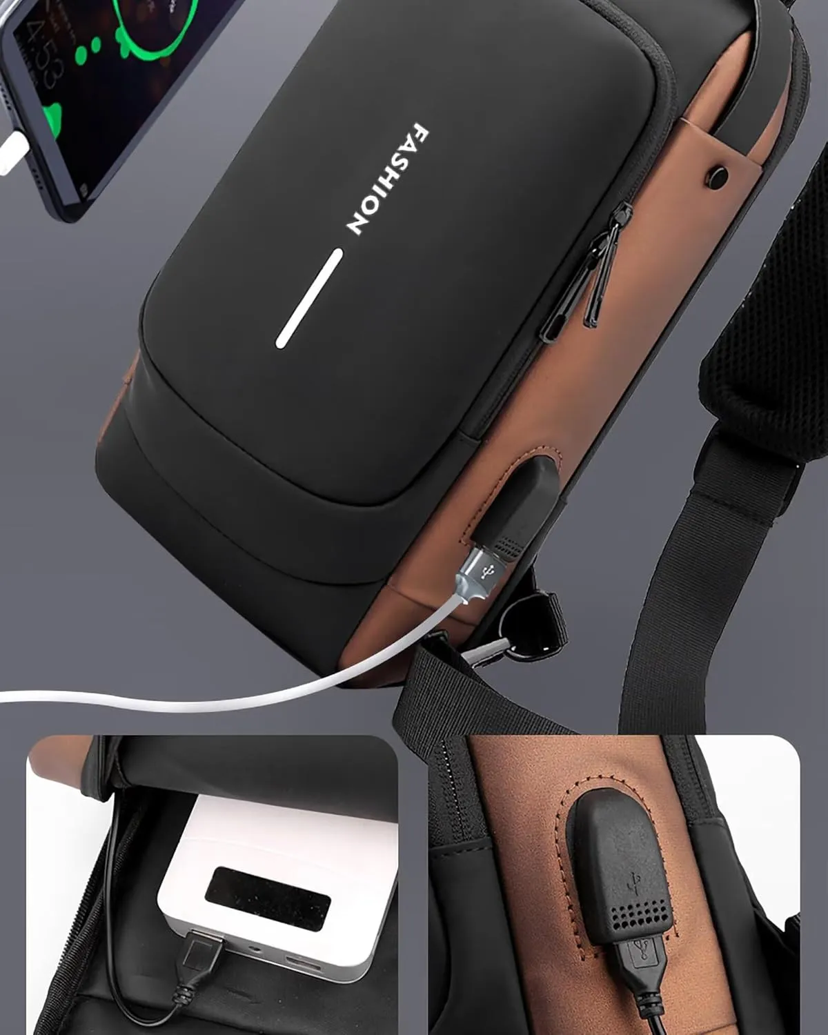 Anti Theft Sling Bag for Men Women, Password Anti-theft Crossbody Bag with USB Charging Port Waterproof Shoulder Bag Crossbody Sling Backpack for Hiking Cycling Running Travel