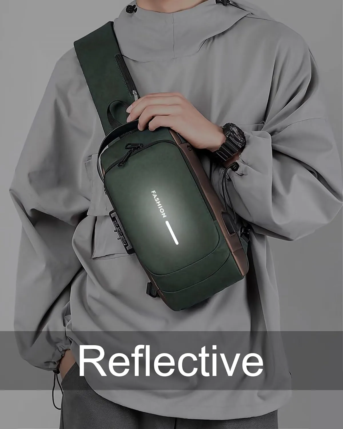 Anti Theft Sling Bag for Men Women, Password Anti-theft Crossbody Bag with USB Charging Port Waterproof Shoulder Bag Crossbody Sling Backpack for Hiking Cycling Running Travel