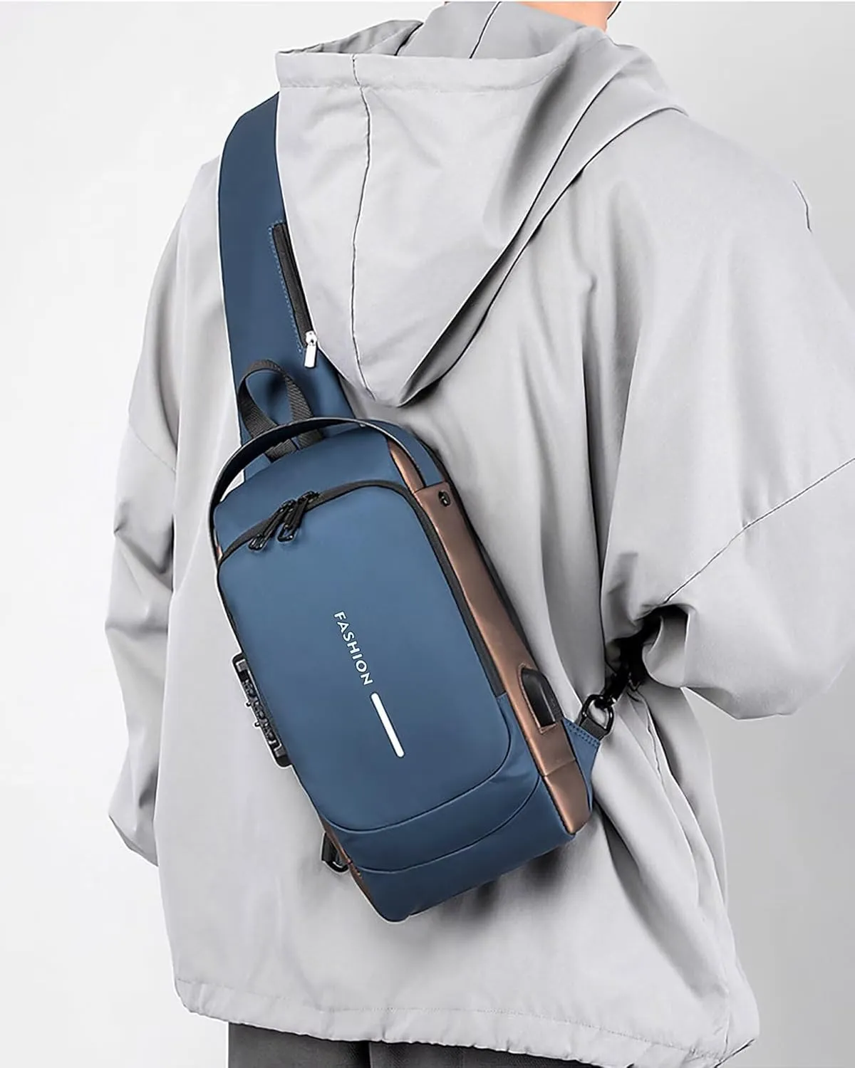 Anti Theft Sling Bag for Men Women, Password Anti-theft Crossbody Bag with USB Charging Port Waterproof Shoulder Bag Crossbody Sling Backpack for Hiking Cycling Running Travel