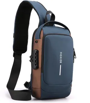 Anti Theft Sling Bag for Men Women, Password Anti-theft Crossbody Bag with USB Charging Port Waterproof Shoulder Bag Crossbody Sling Backpack for Hiking Cycling Running Travel